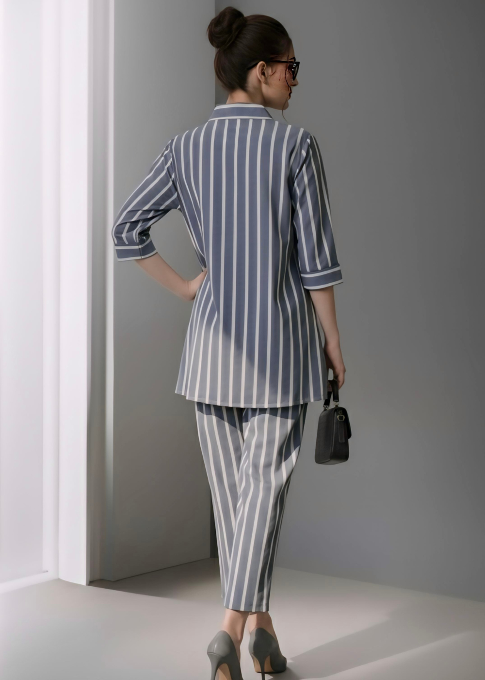 Grey strip lining check co-ord set
