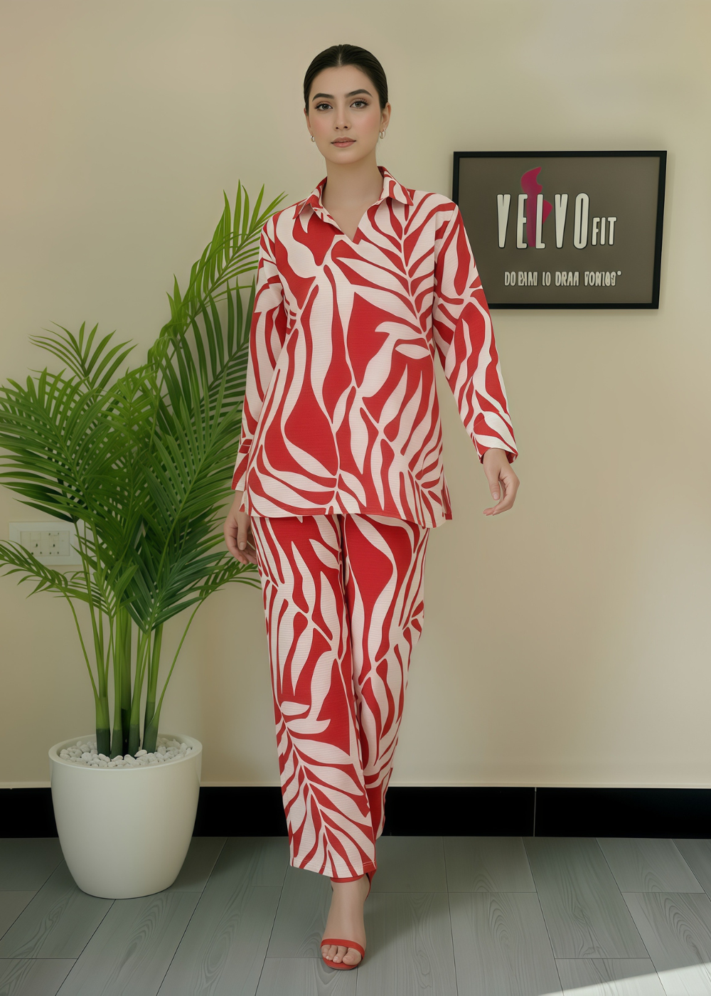 Crickle creep textured rust red colour winter co ord-set