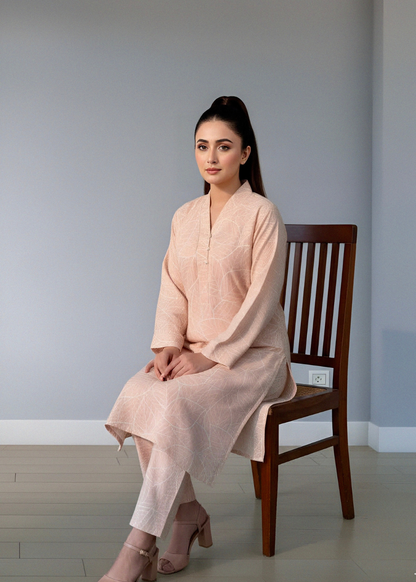 Soft peach blend textured Rayon winter 2Pc