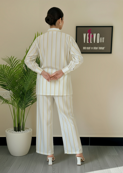 Stripped blend linen winter co ord-set