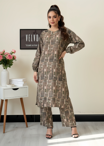 Abstract geometric print woven Rayon blend winter fabric 2pc