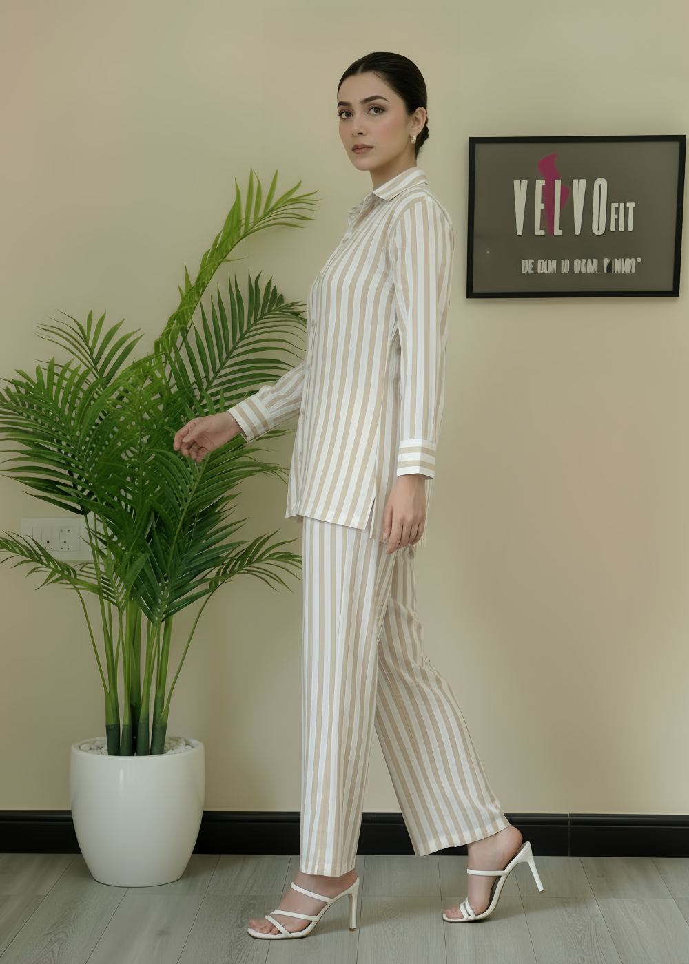 Stripped blend linen winter co ord-set