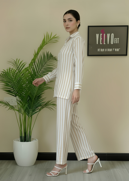 Stripped blend linen winter co ord-set