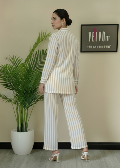 Stripped blend linen winter co ord-set