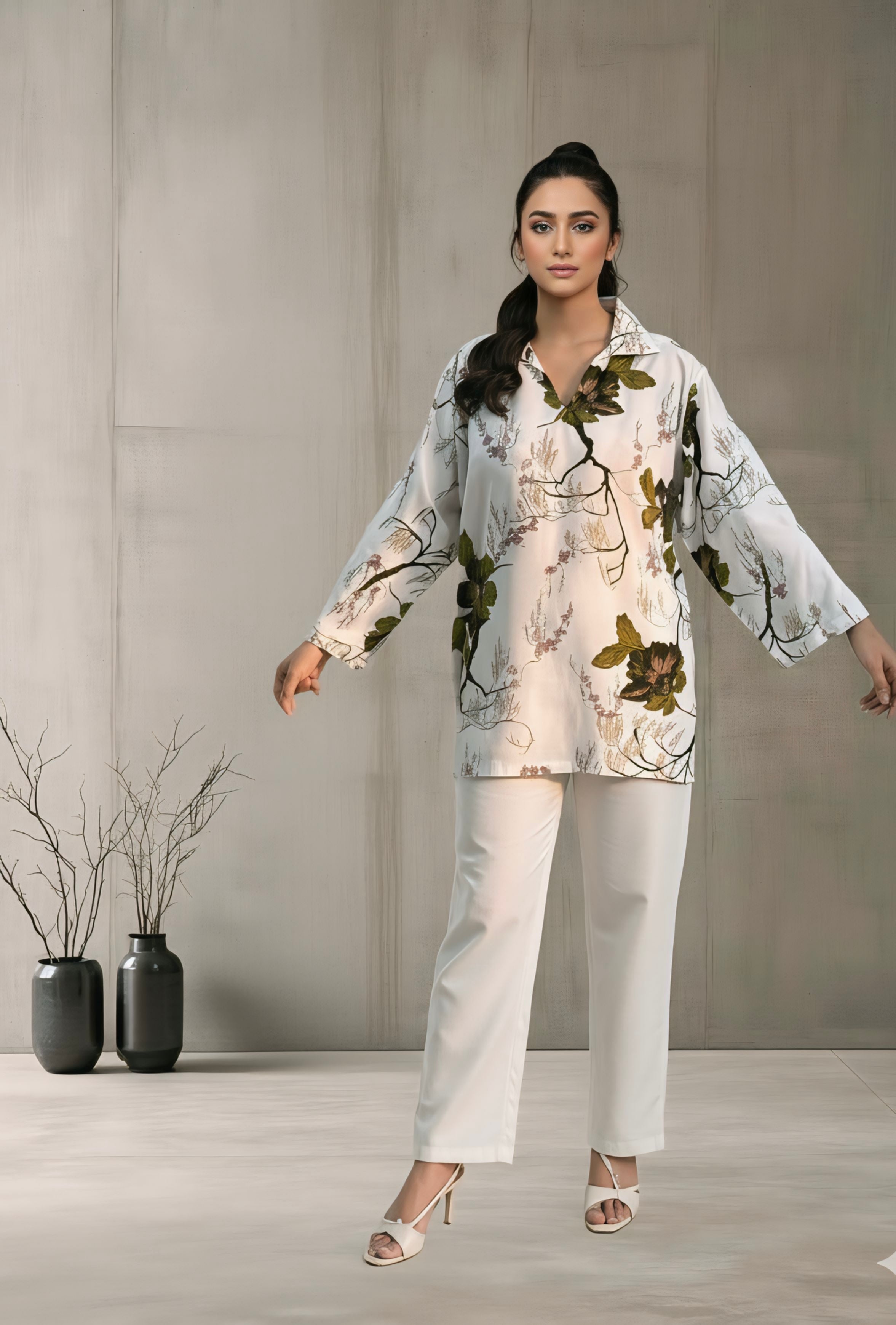 Floral print blend winter linen top
