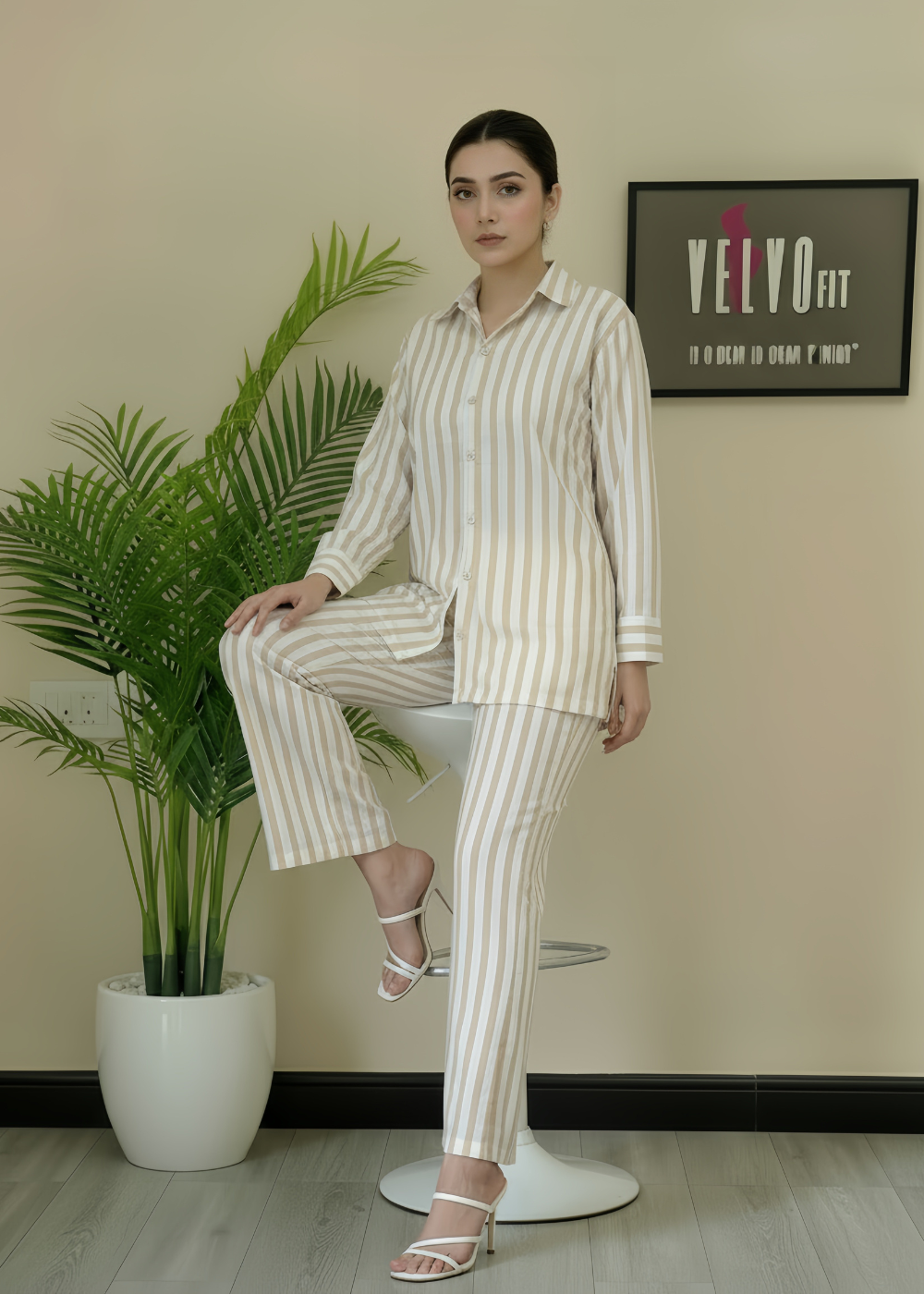 Stripped blend linen winter co ord-set