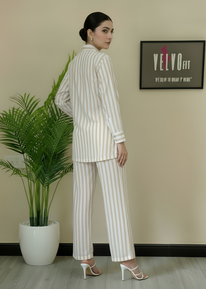 Stripped blend linen winter co ord-set