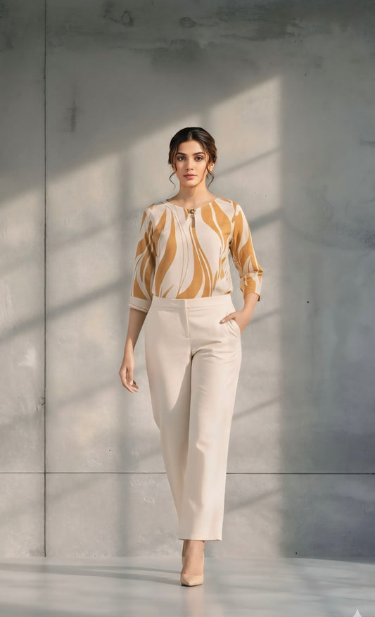 Abstract print Rayon fabric winter top