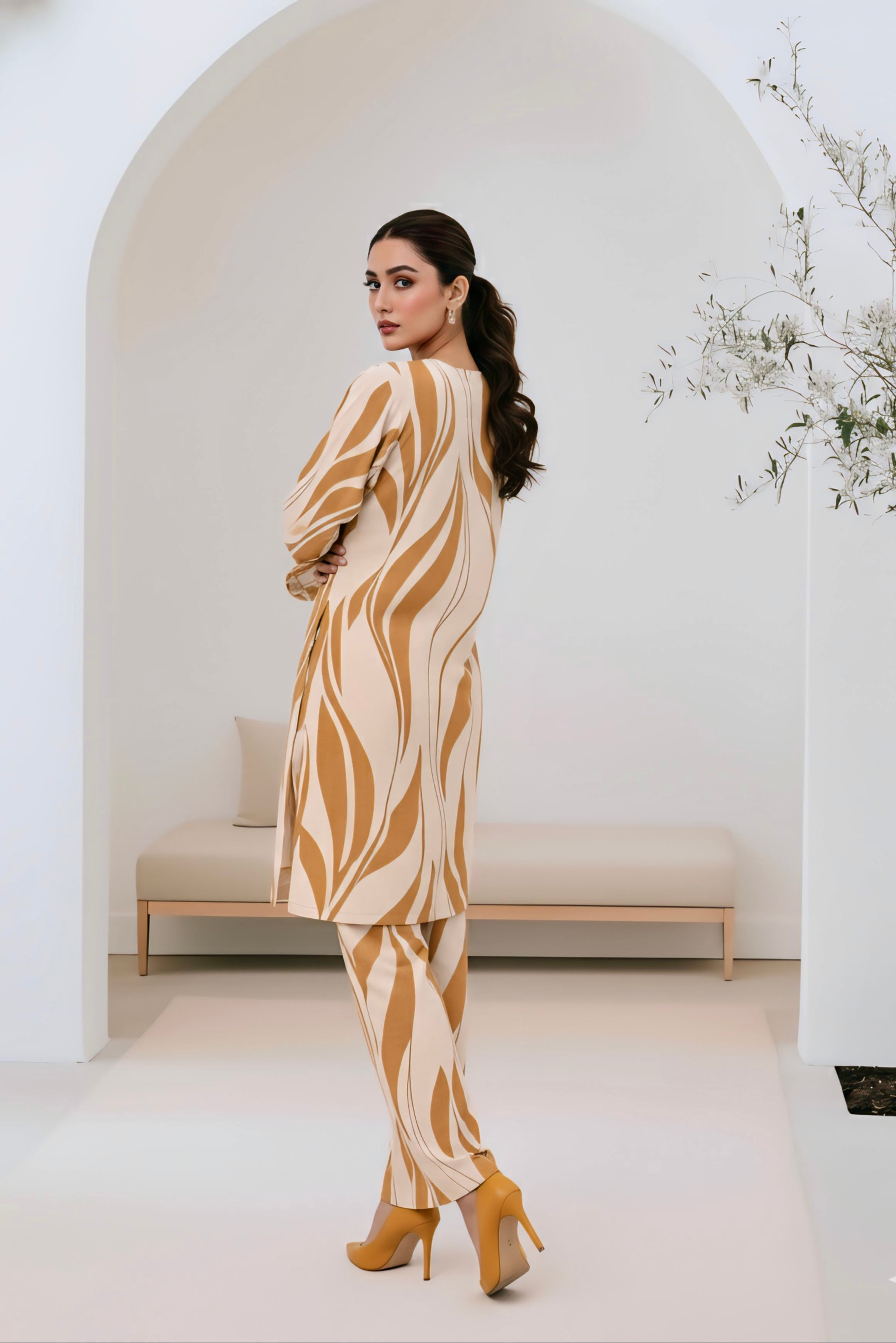 Blend linen wavy pattern dress