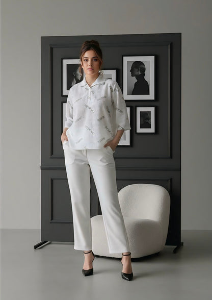 Text print cotton check top