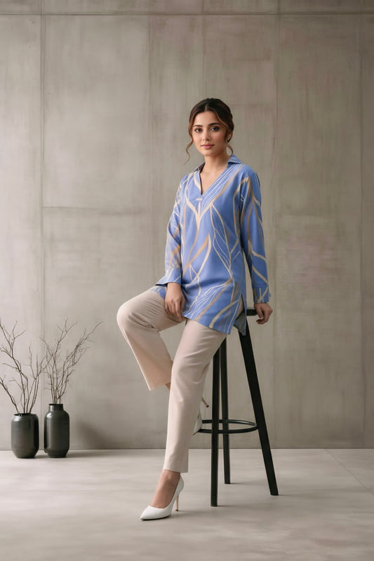 Blue Rayon stuff winter top