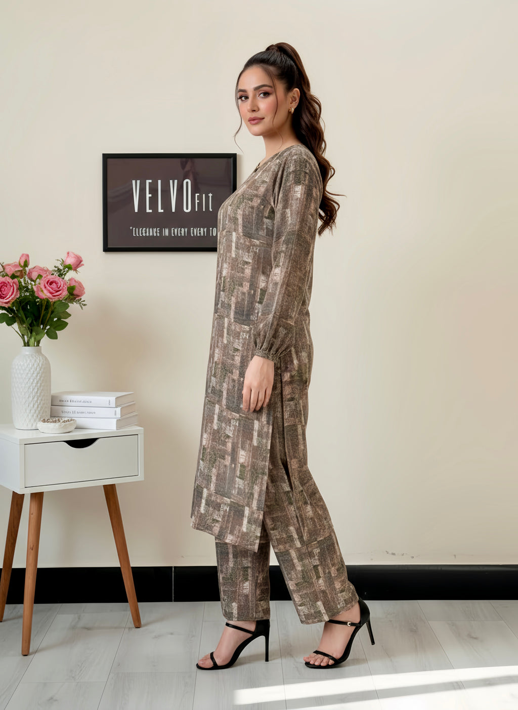 Abstract geometric print woven linen blend fabric 2pc