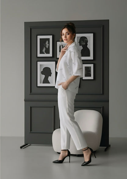 Text print cotton check top