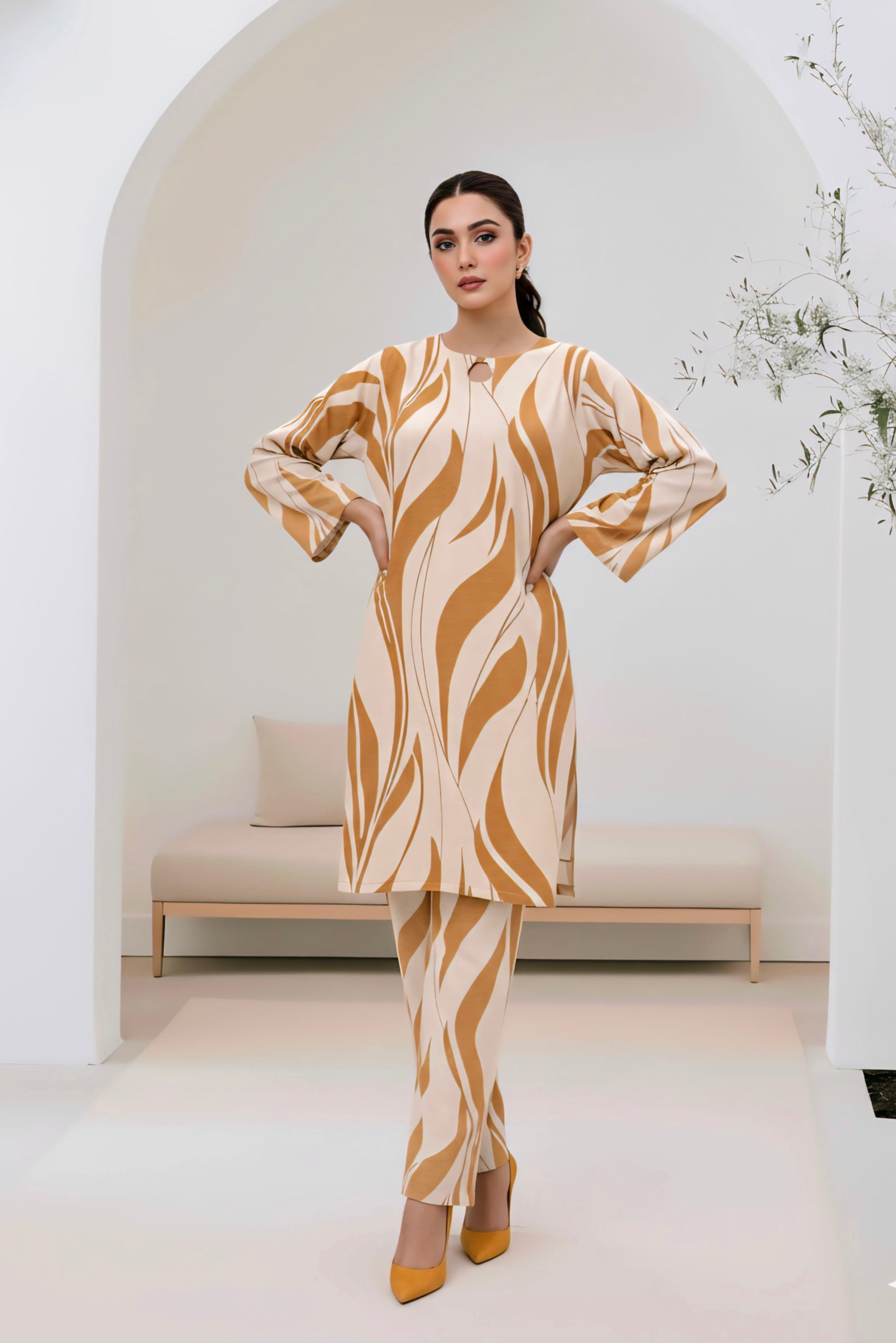 Blend linen wavy pattern dress