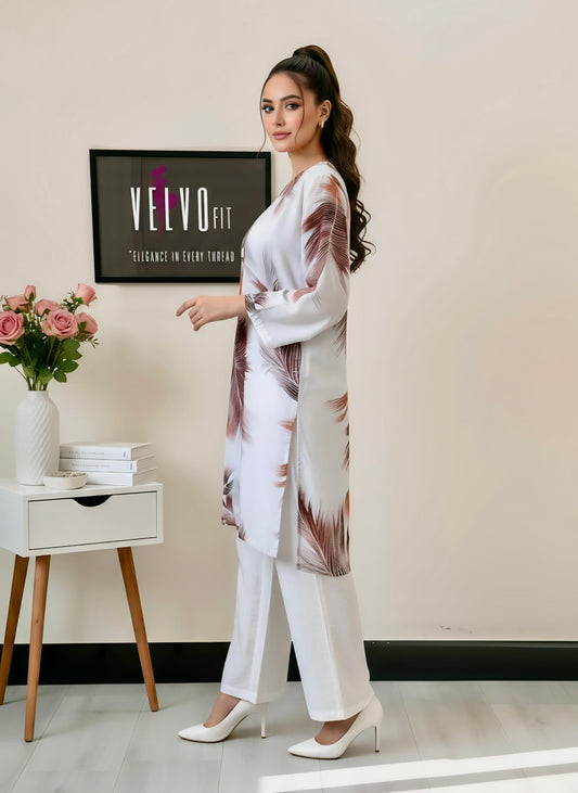 Feather print design blend linen  stuff 2Pc