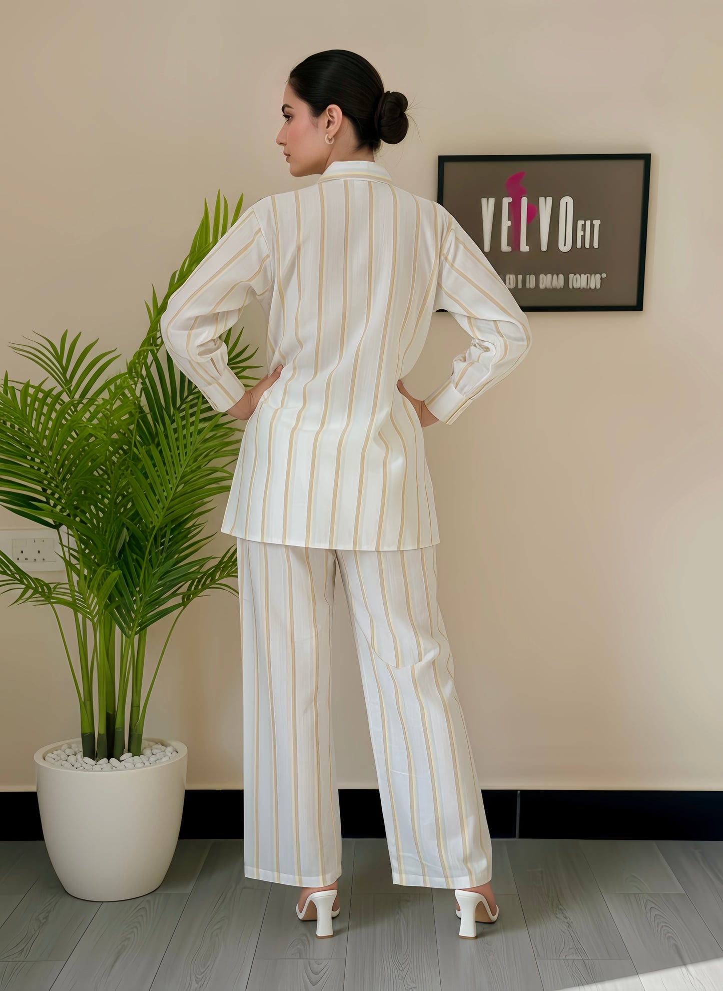 Winter cotton off White stripped lining co ord-set