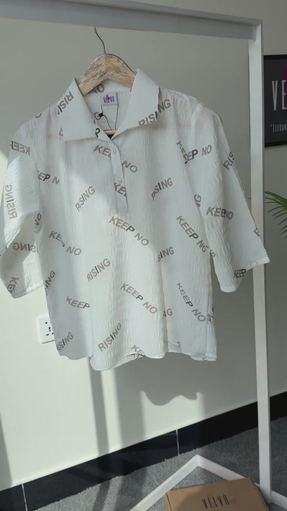 Text print cotton check top