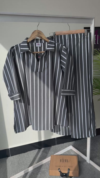 Grey strip lining check co-ord set